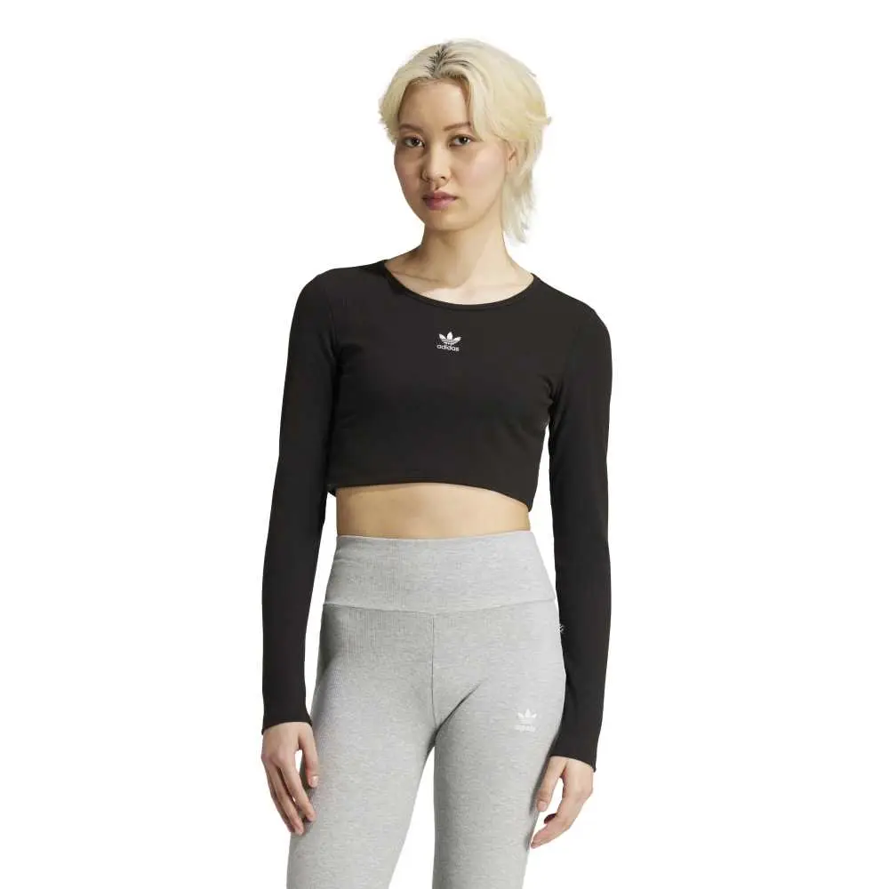Essentials Ribbed Crop Long Sleeve Long-Sleeve T-Shirt Black - Image 2