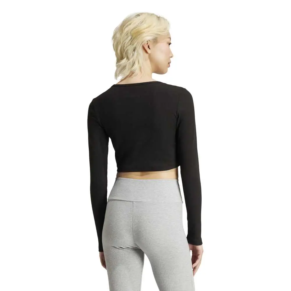 Essentials Ribbed Crop Long Sleeve Long-Sleeve T-Shirt Black - Image 3