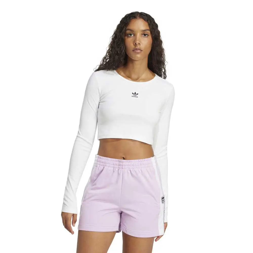 Essentials Ribbed Crop Long Sleeve Long-Sleeve T-Shirt White - Image 2