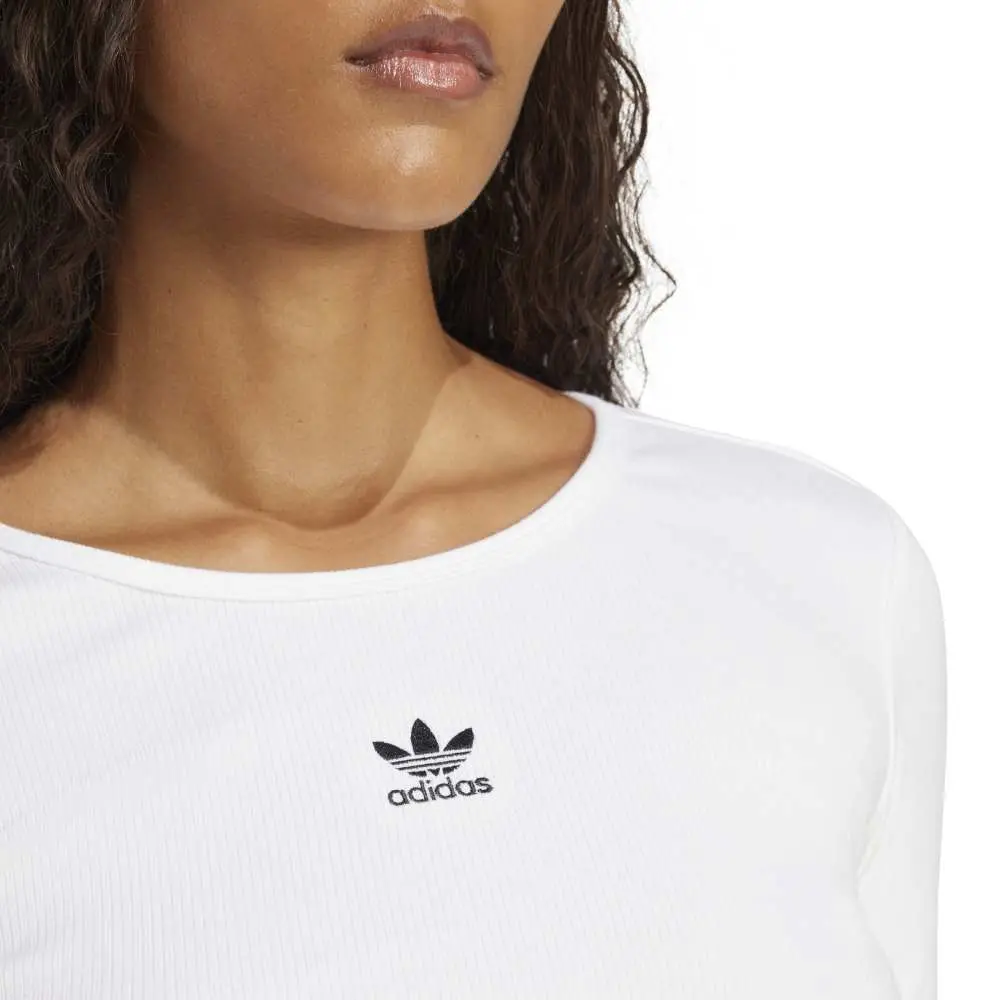 Essentials Ribbed Crop Long Sleeve Long-Sleeve T-Shirt White - Image 4