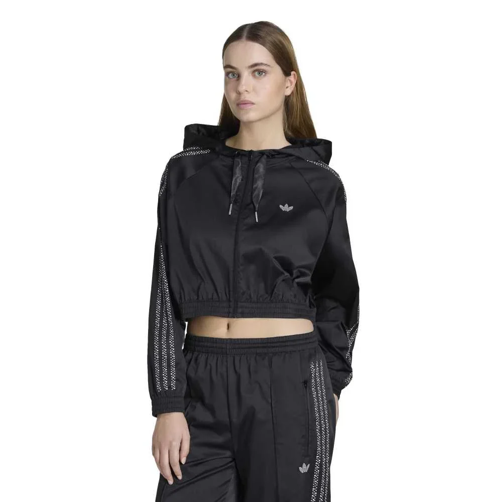 Pearl Cropped Zip Hoodie Black - Image 2