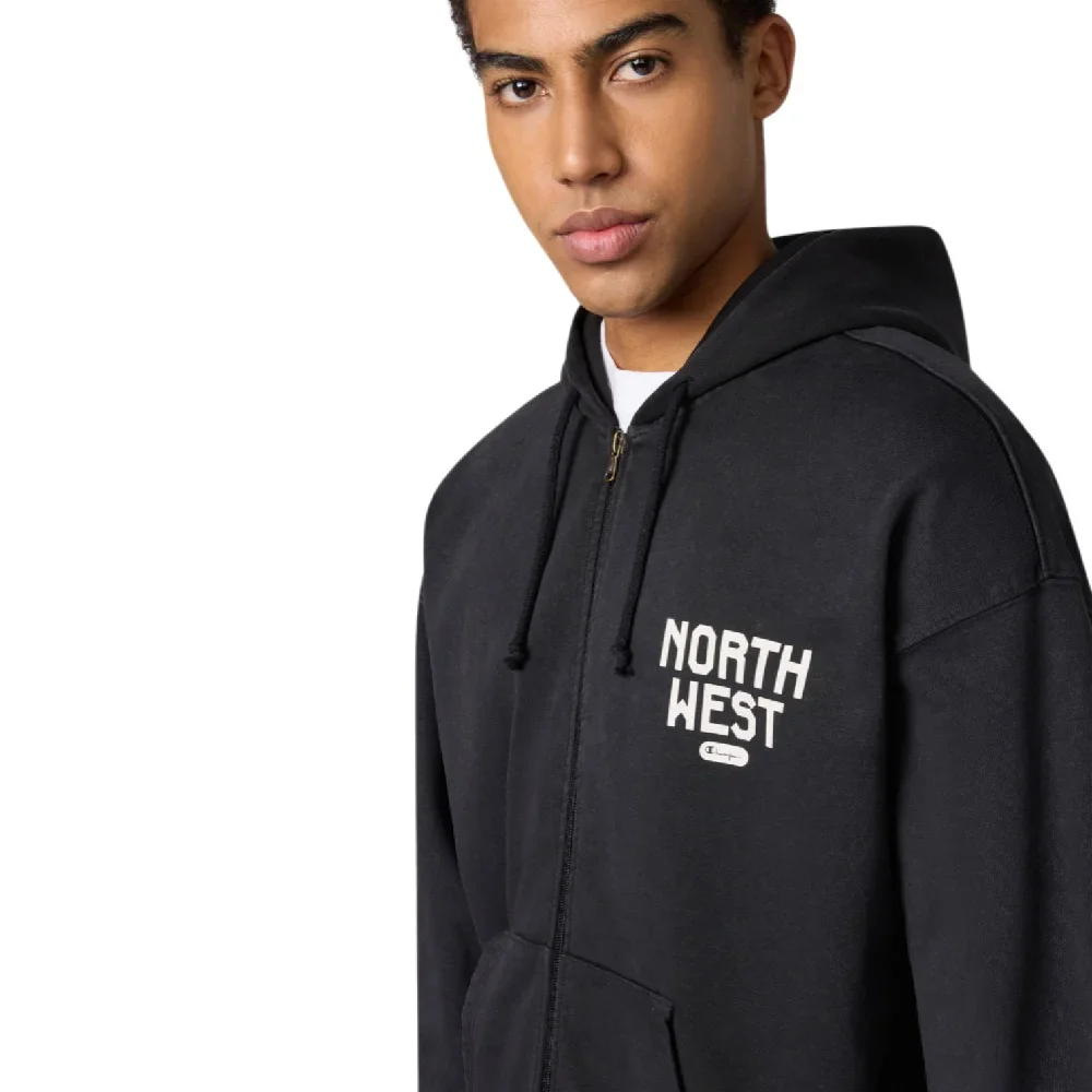 Hooded Full Zip Sweatshirt Black - Image 3
