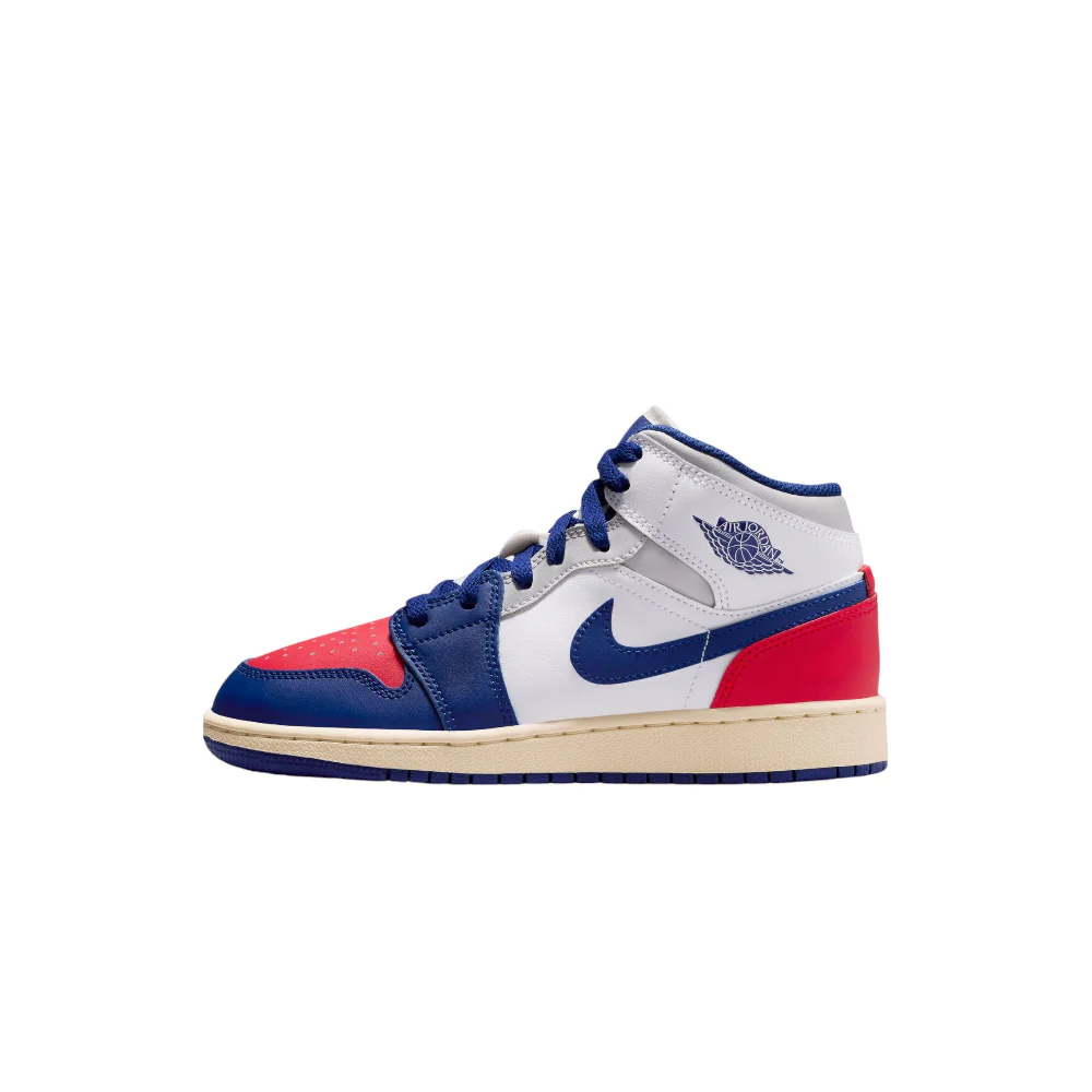 Air Jordan 1 Mid GS White Blue Red Sneakers
