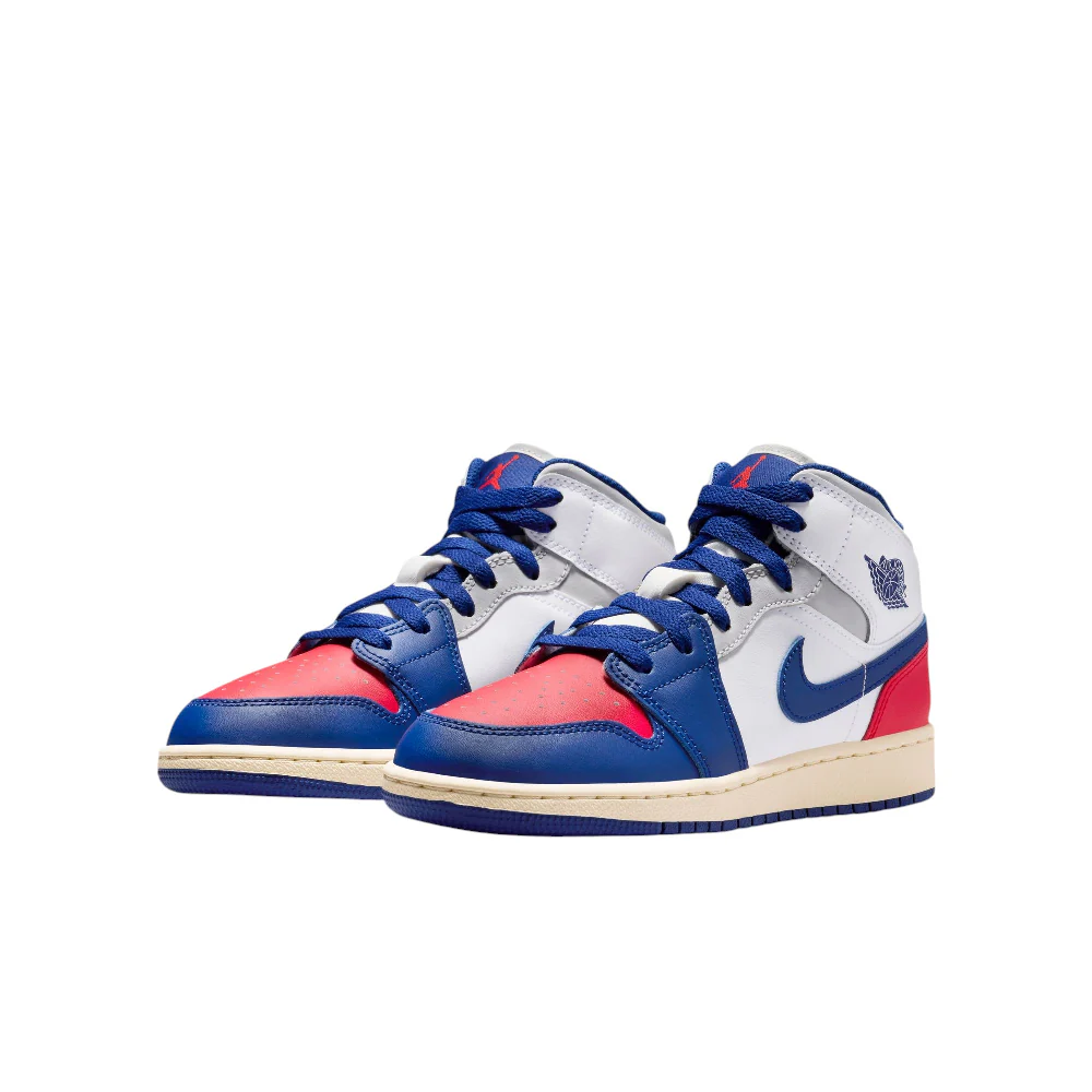 Air Jordan 1 Mid GS White Blue Red Sneakers - Image 2
