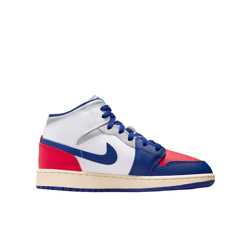 Air Jordan 1 Mid GS White Blue Red Sneakers - Image 3