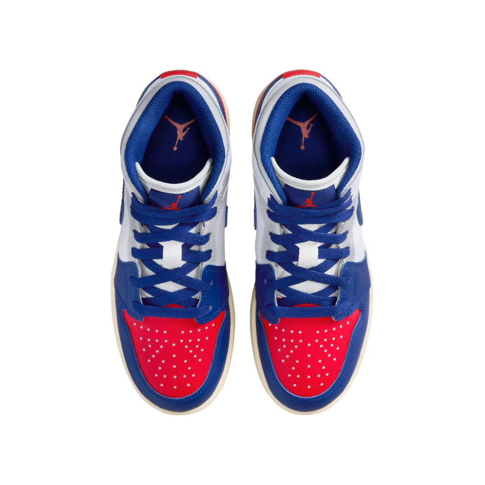 Air Jordan 1 Mid GS White Blue Red Sneakers - Image 4