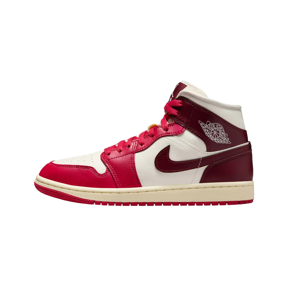 Air Jordan 1 Mid Mystic Hibiscus Sneakers White Red Black