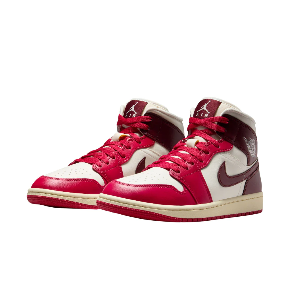 Air Jordan 1 Mid Mystic Hibiscus Sneakers White Red Black - Image 2