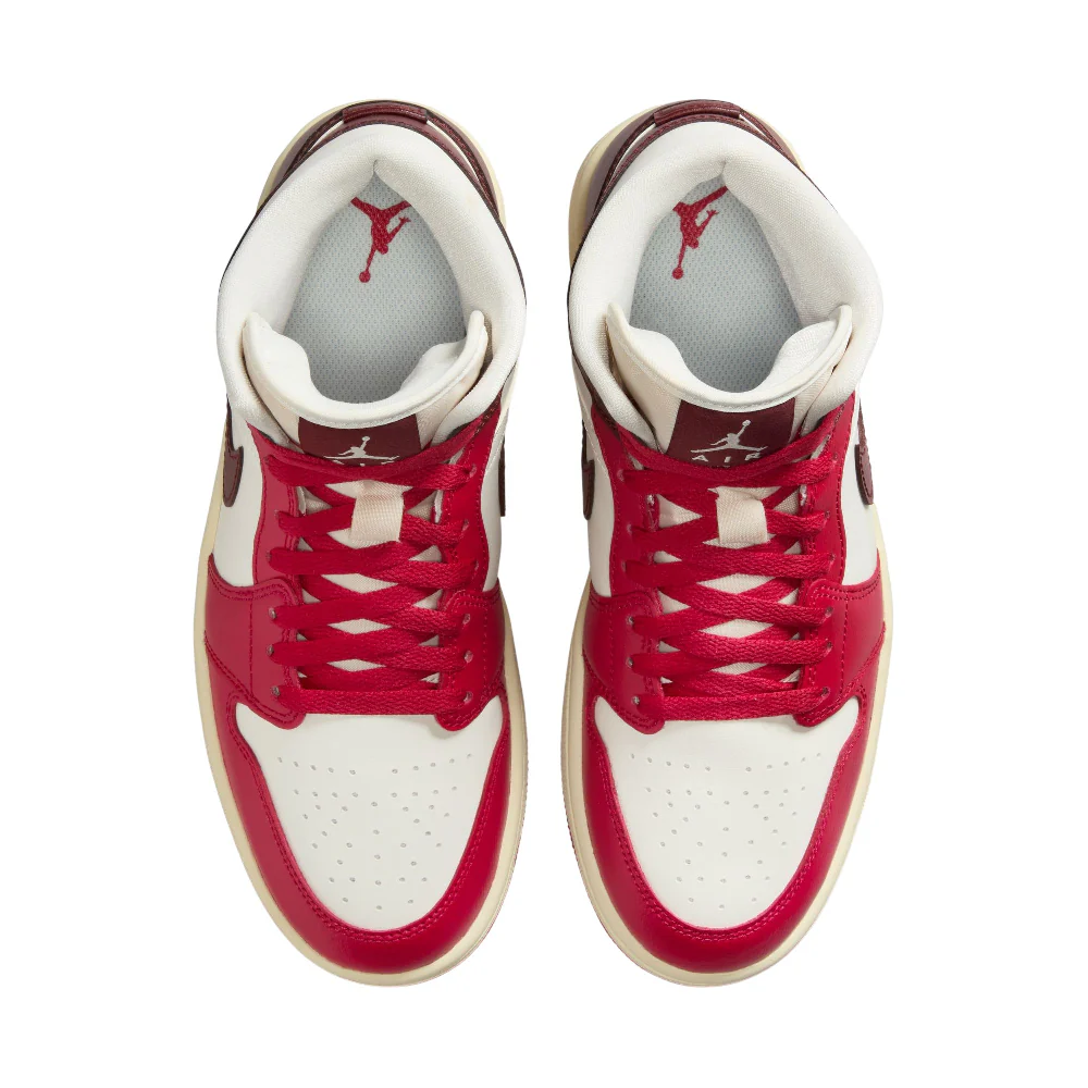 Air Jordan 1 Mid Mystic Hibiscus Sneakers White Red Black - Image 4