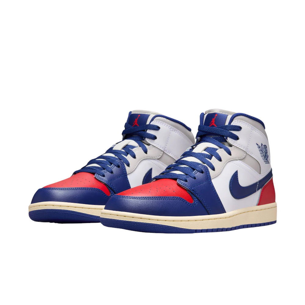 Air Jordan 1 Mid White Blue Red Sneakers - Image 2