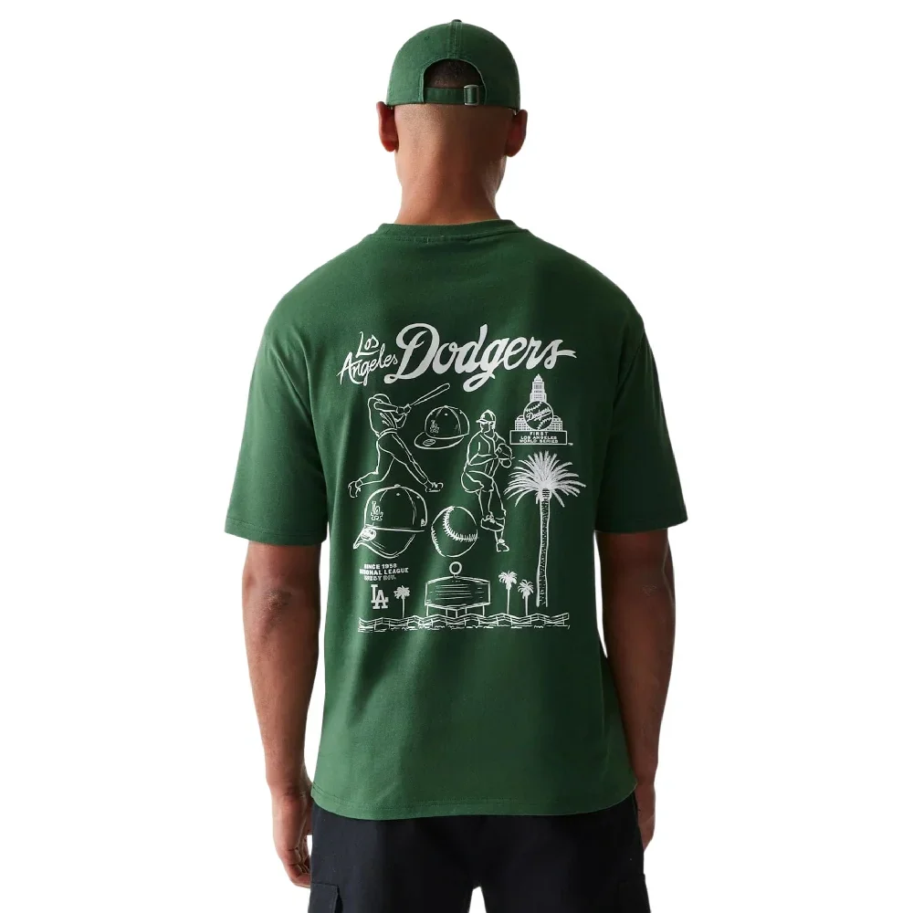 LA Dodgers MLB Baseball Graphic Dark Green Oversized T-Shirt - Image 2