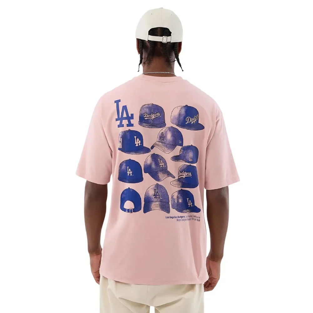 LA Dodgers MLB Cap Graphic Pastel Pink Oversized T-Shirt - Image 2