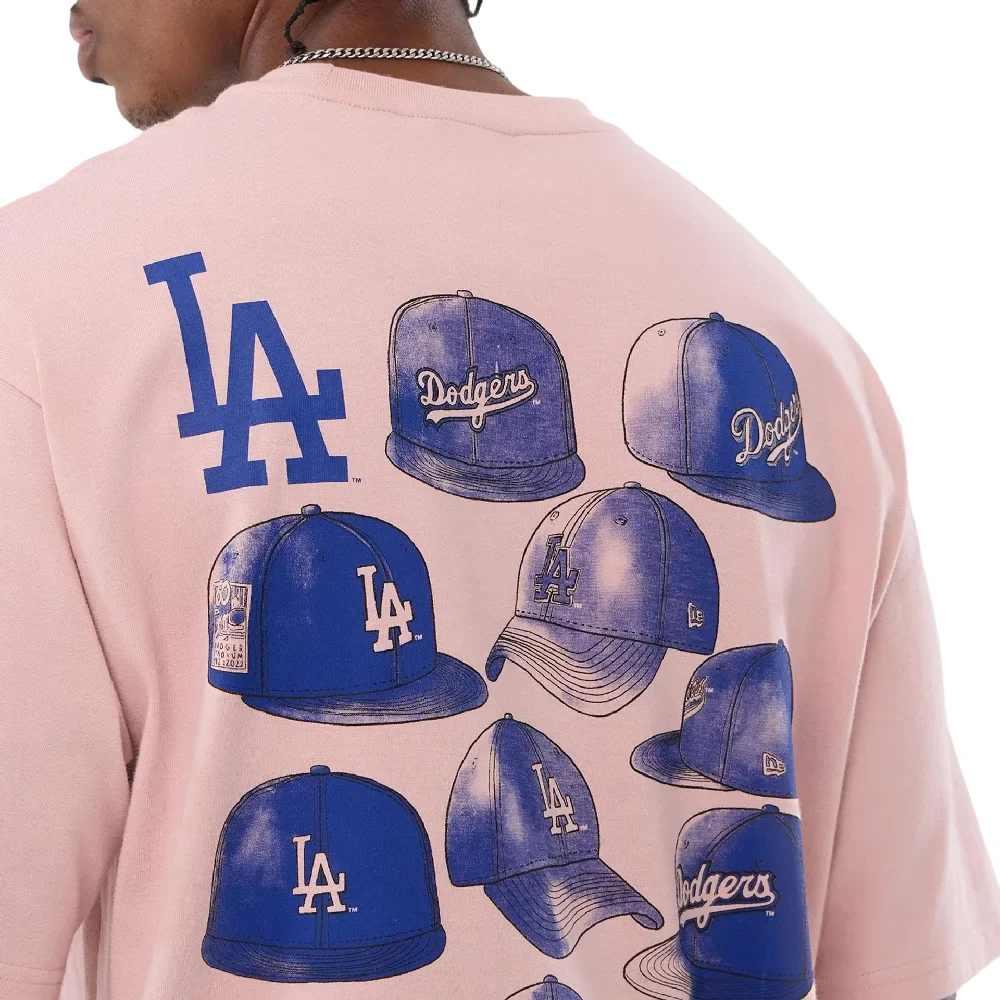 LA Dodgers MLB Cap Graphic Pastel Pink Oversized T-Shirt - Image 4