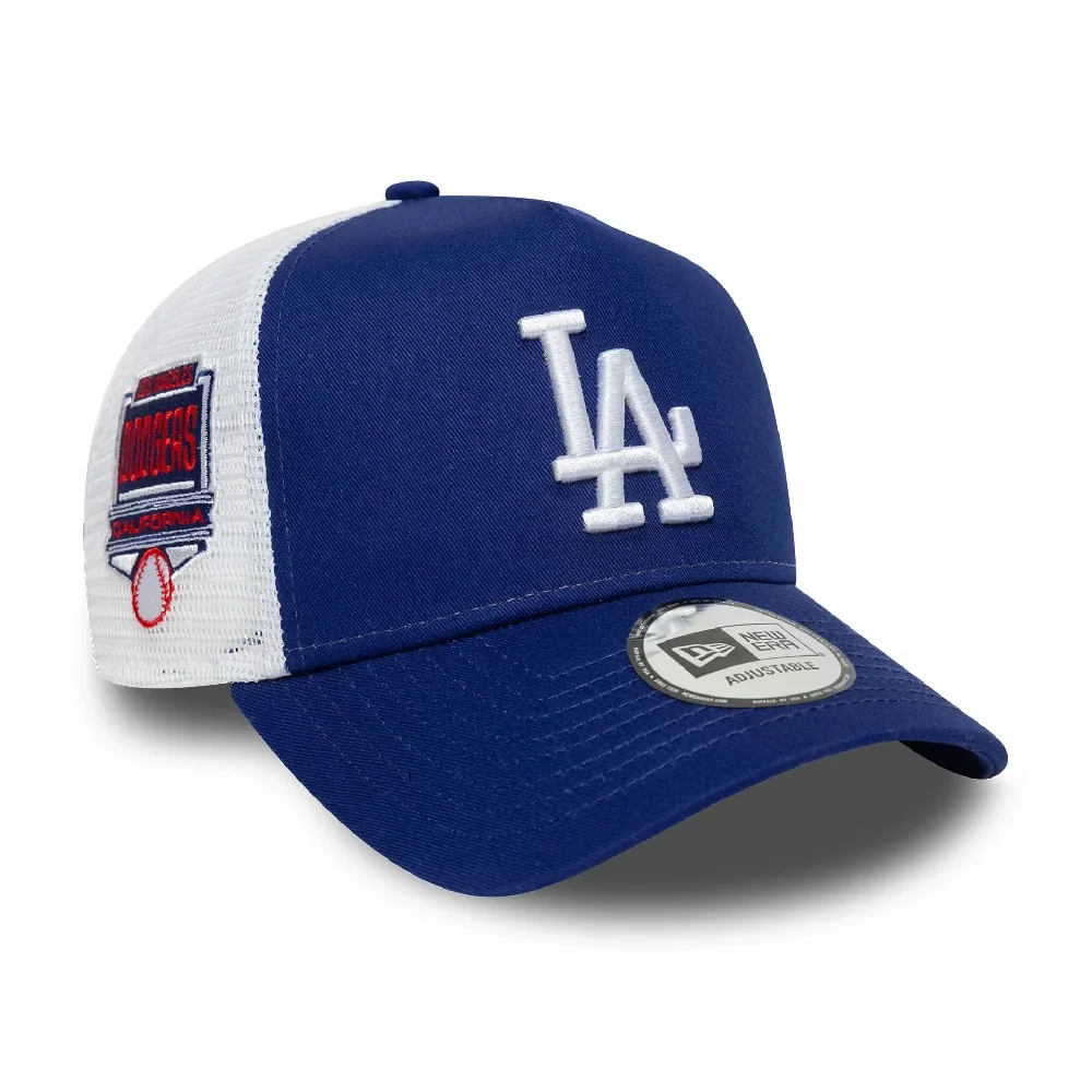 LA Dodgers MLB Side Patch Dark Blue 9FORTY A-Frame Trucker Adjustable Cap - Image 2