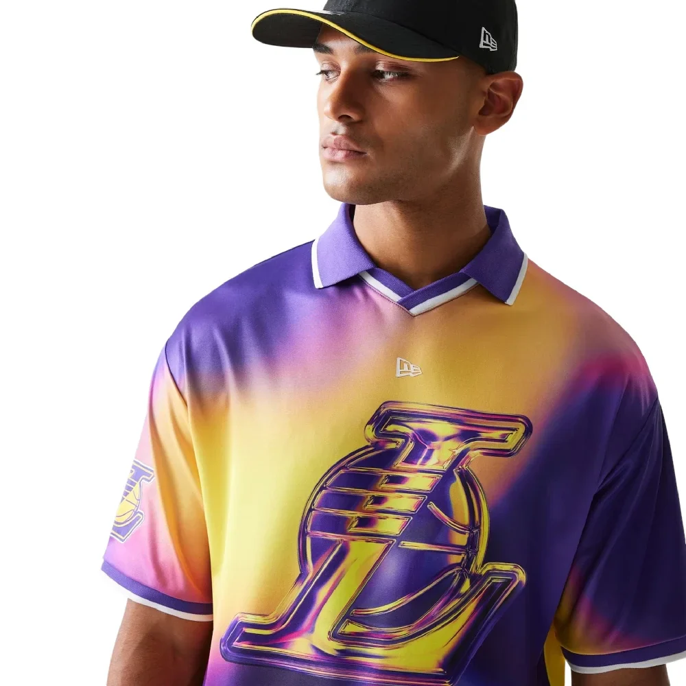 LA Lakers NBA All Over Print Purple T-Shirt - Image 3