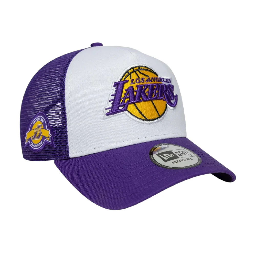 LA Lakers NBA Side Patch Purple 9FORTY A-Frame Trucker Adjustable Cap - Image 2