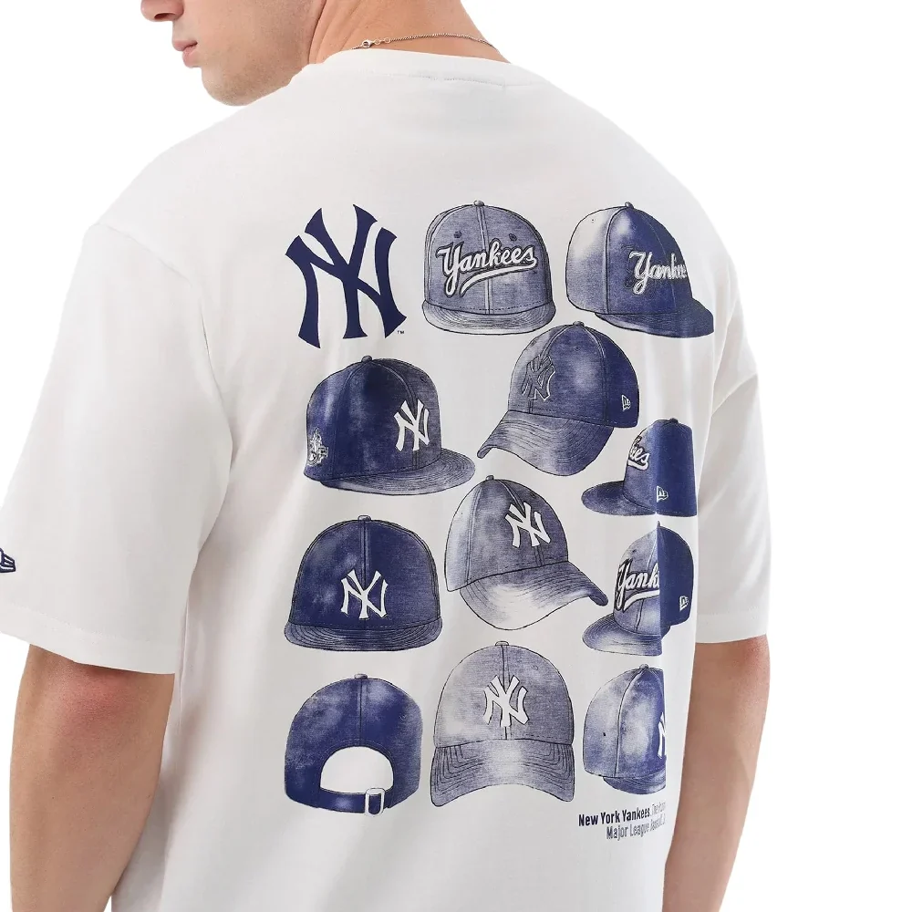 New York Yankees MLB Cap Graphic White Oversized T-Shirt - Image 4