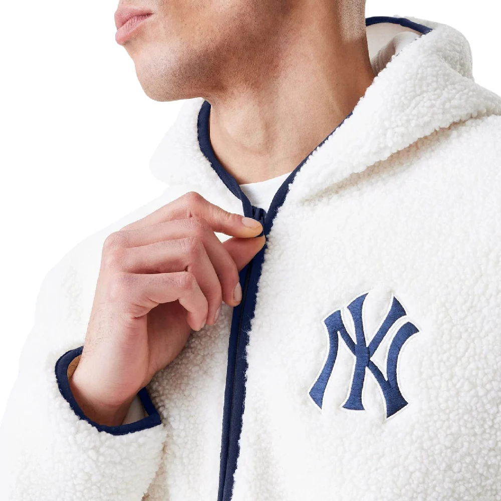 New York Yankees MLB Open White Hooded Sherpa Jacket - Image 3