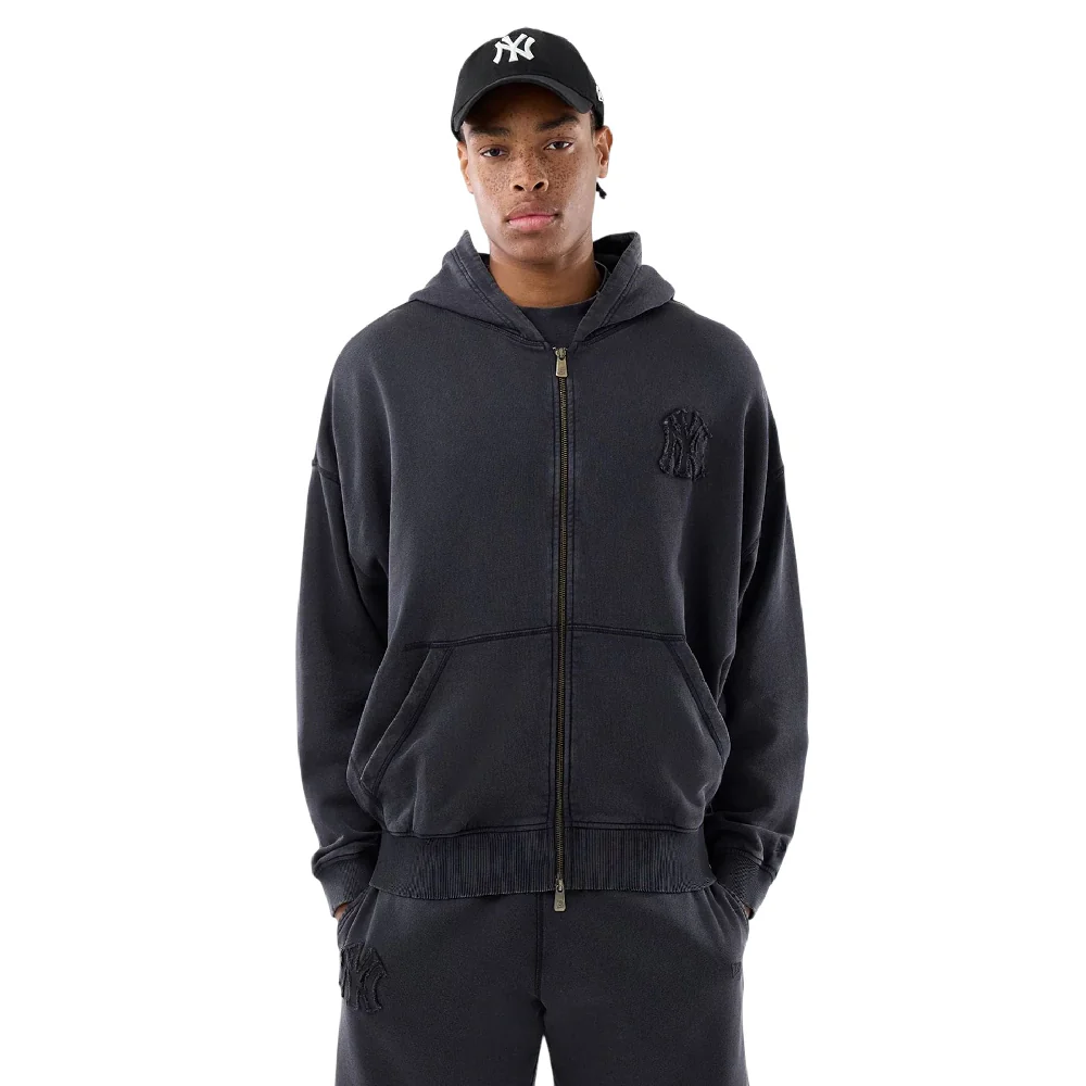 New York Yankees MLB Washed Black Full Zip Hoodie