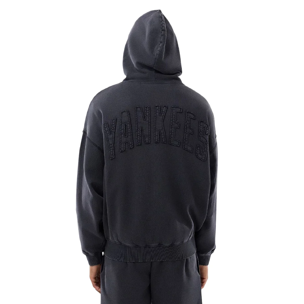 New York Yankees MLB Washed Black Full Zip Hoodie - Image 2