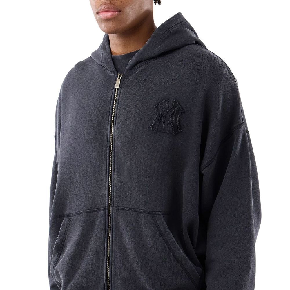 New York Yankees MLB Washed Black Full Zip Hoodie - Image 3