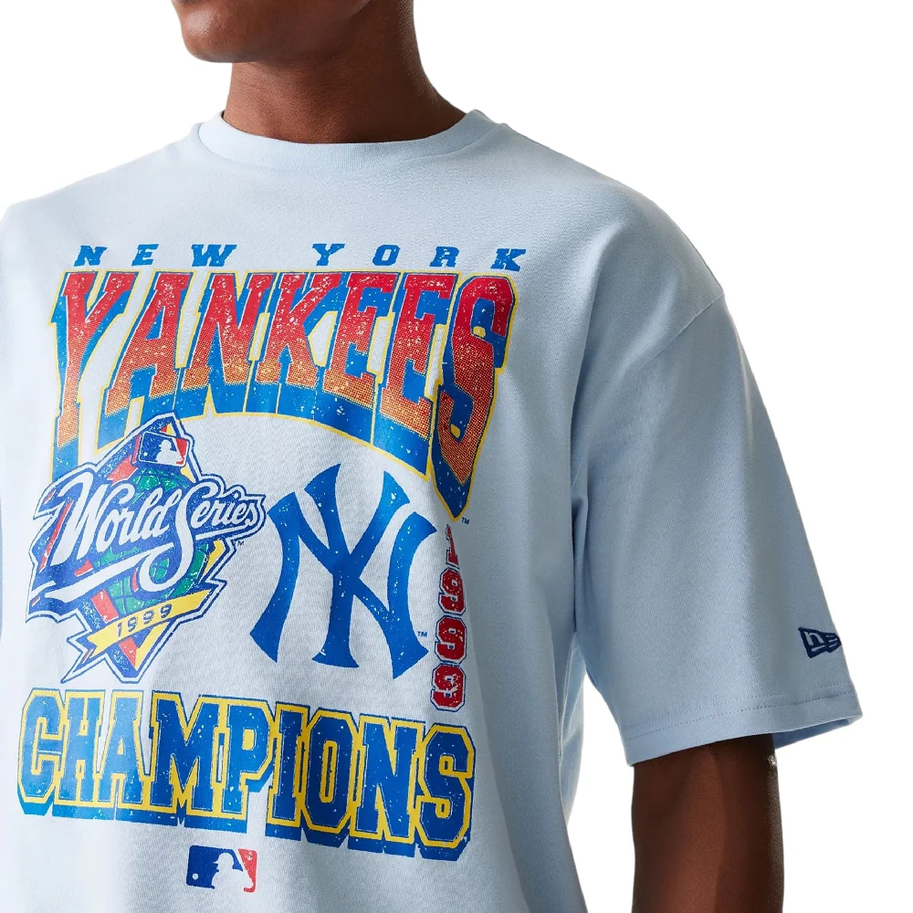 New York Yankees MLB World Series Pastel Blue Oversized T-Shirt - Image 3