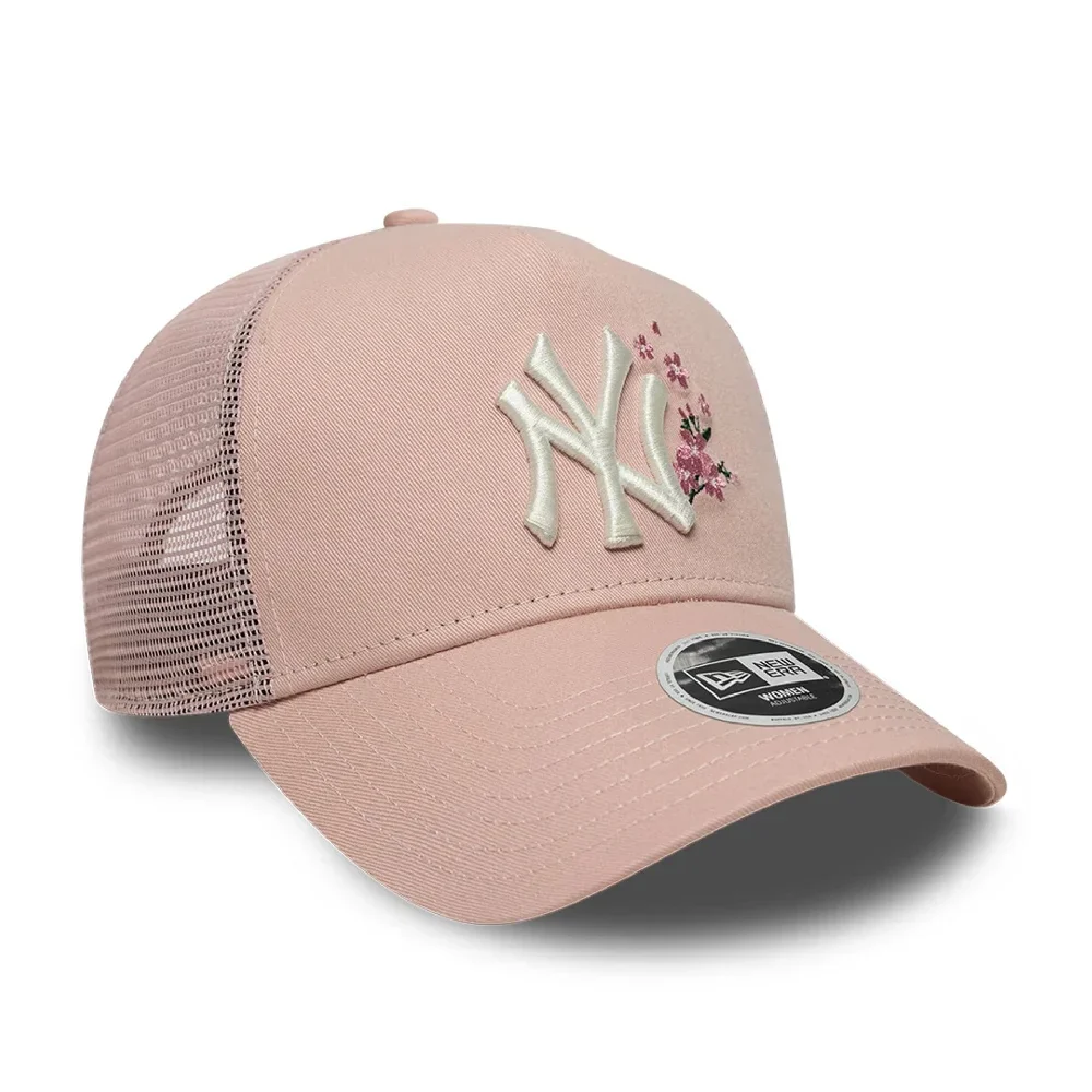 New York Yankees Womens MLB Floral Pastel Pink 9FORTY A-Frame Trucker Adjustable Cap - Image 2