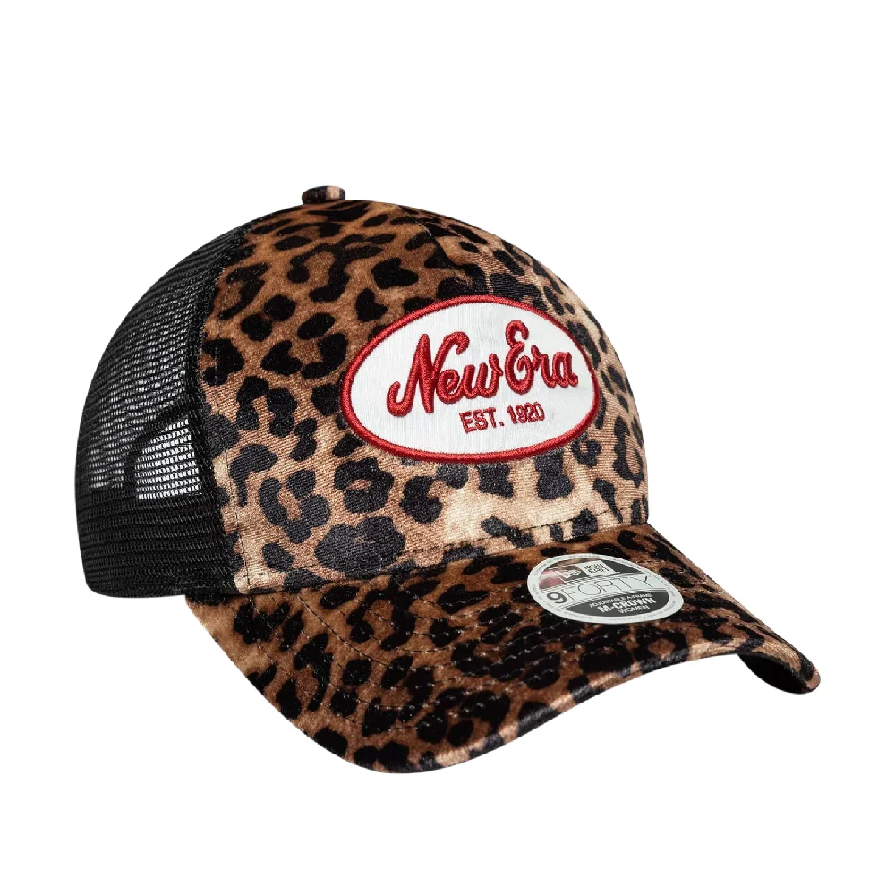 Womens New Era Leopard Light Beige 9FORTY M-Crown A-Frame Trucker Cap - Image 2