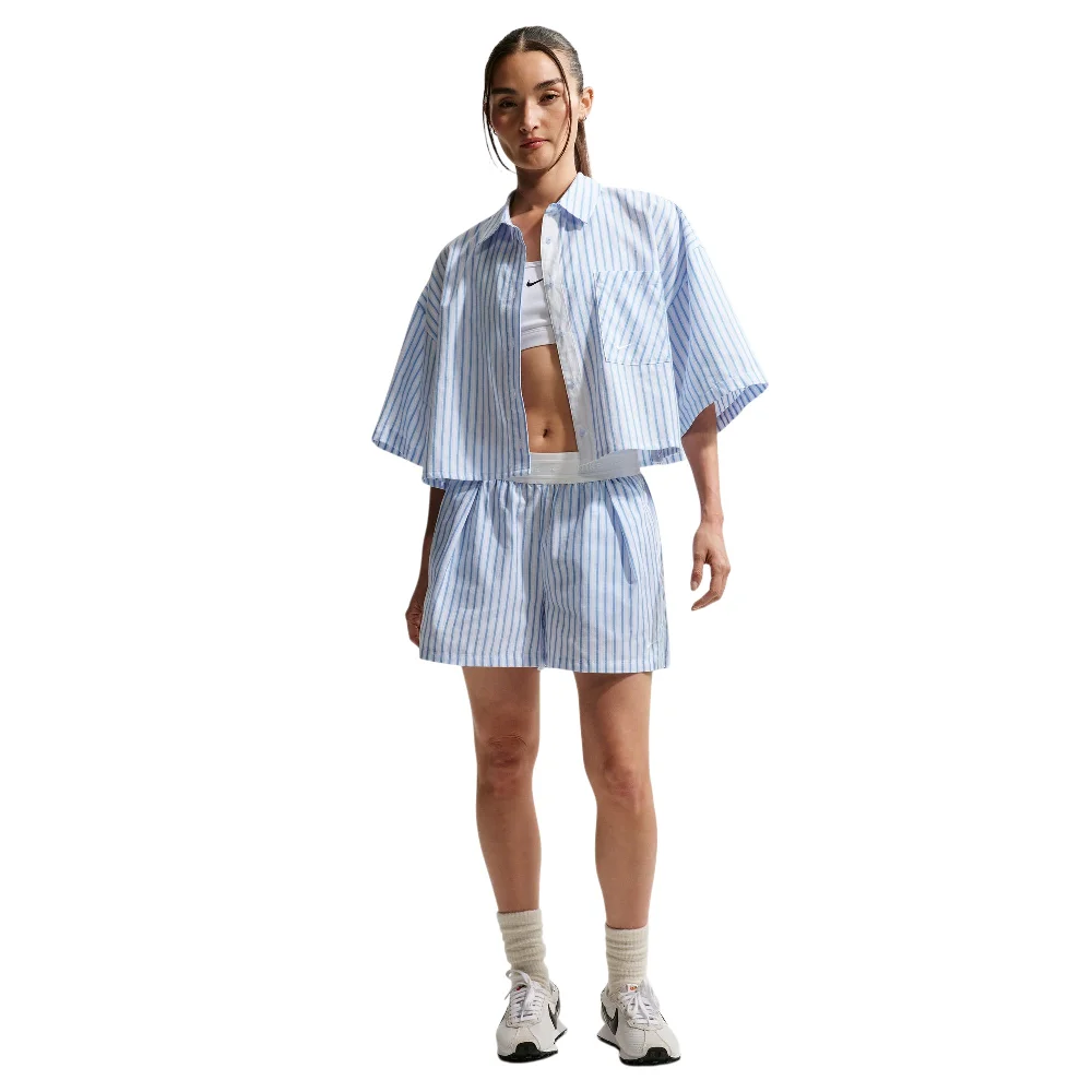 Sportswear Chill Poplin Loose Mid-Rise Stripe Shorts Blue - Image 2