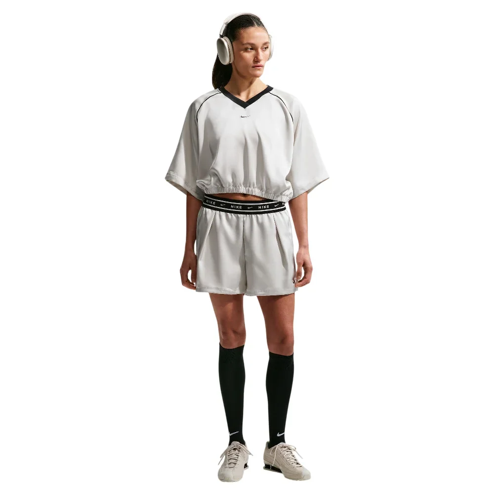 Sportswear Loose Mid-Rise Satin Shorts White - Image 2