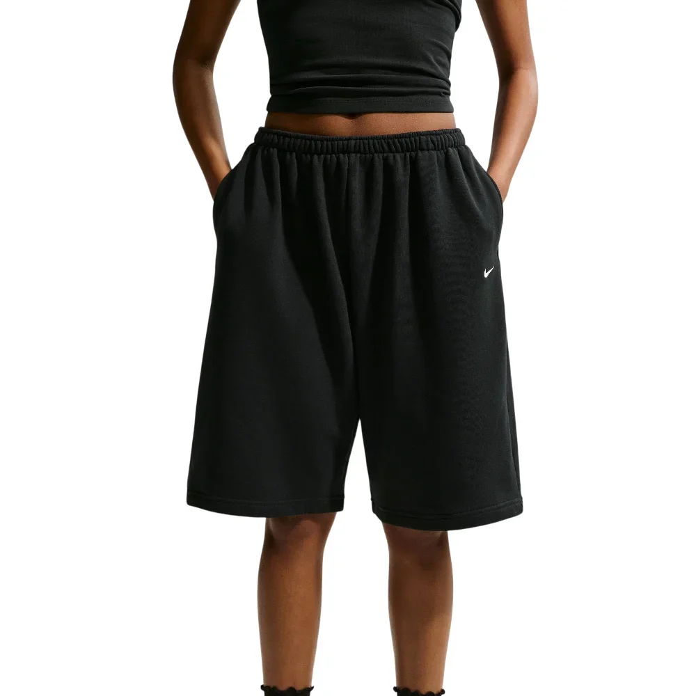 Sportswear Oversized Mid-Rise French Terry Bermuda Shorts Black