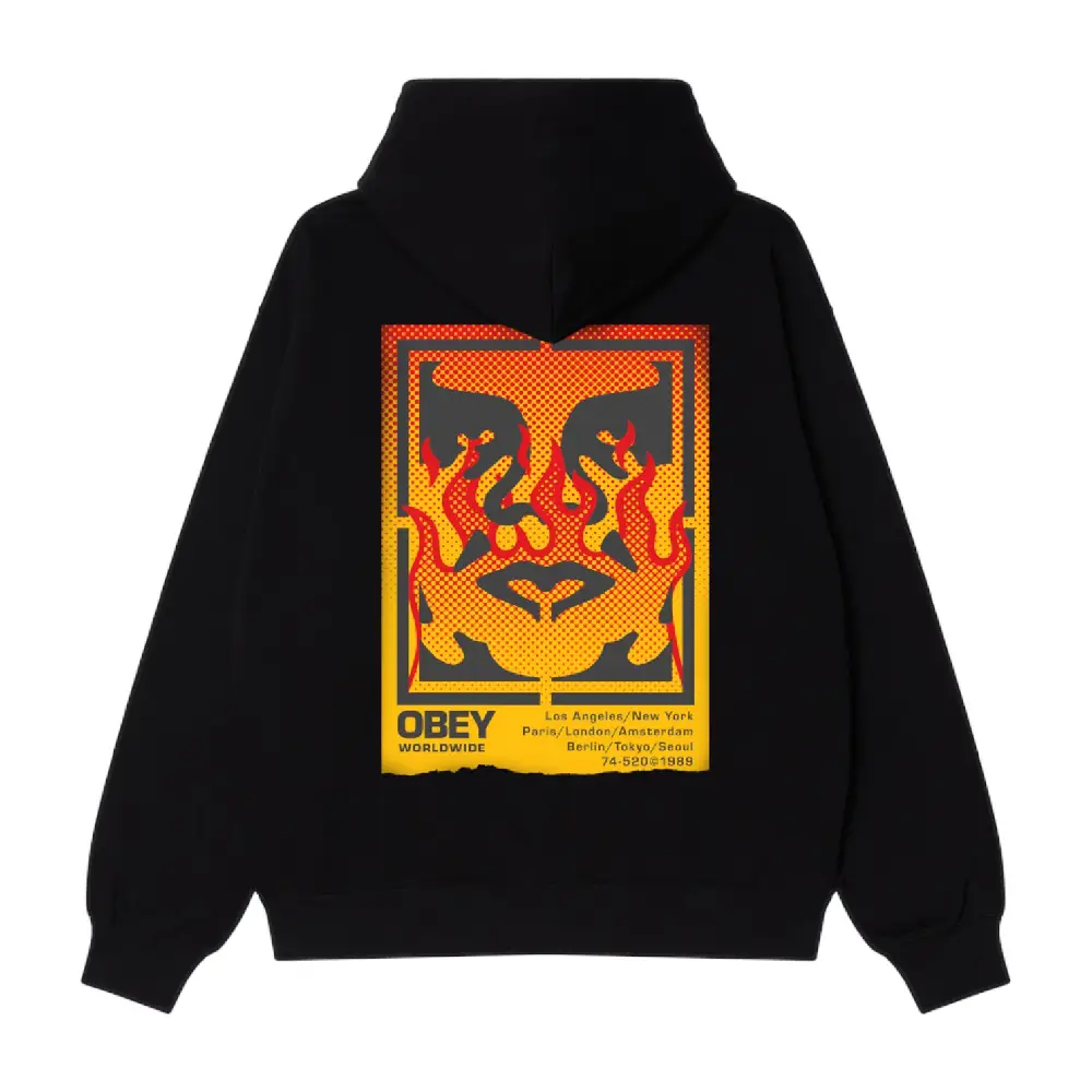 Icon Stencil Flame Fleece Hoodie Black - Image 2
