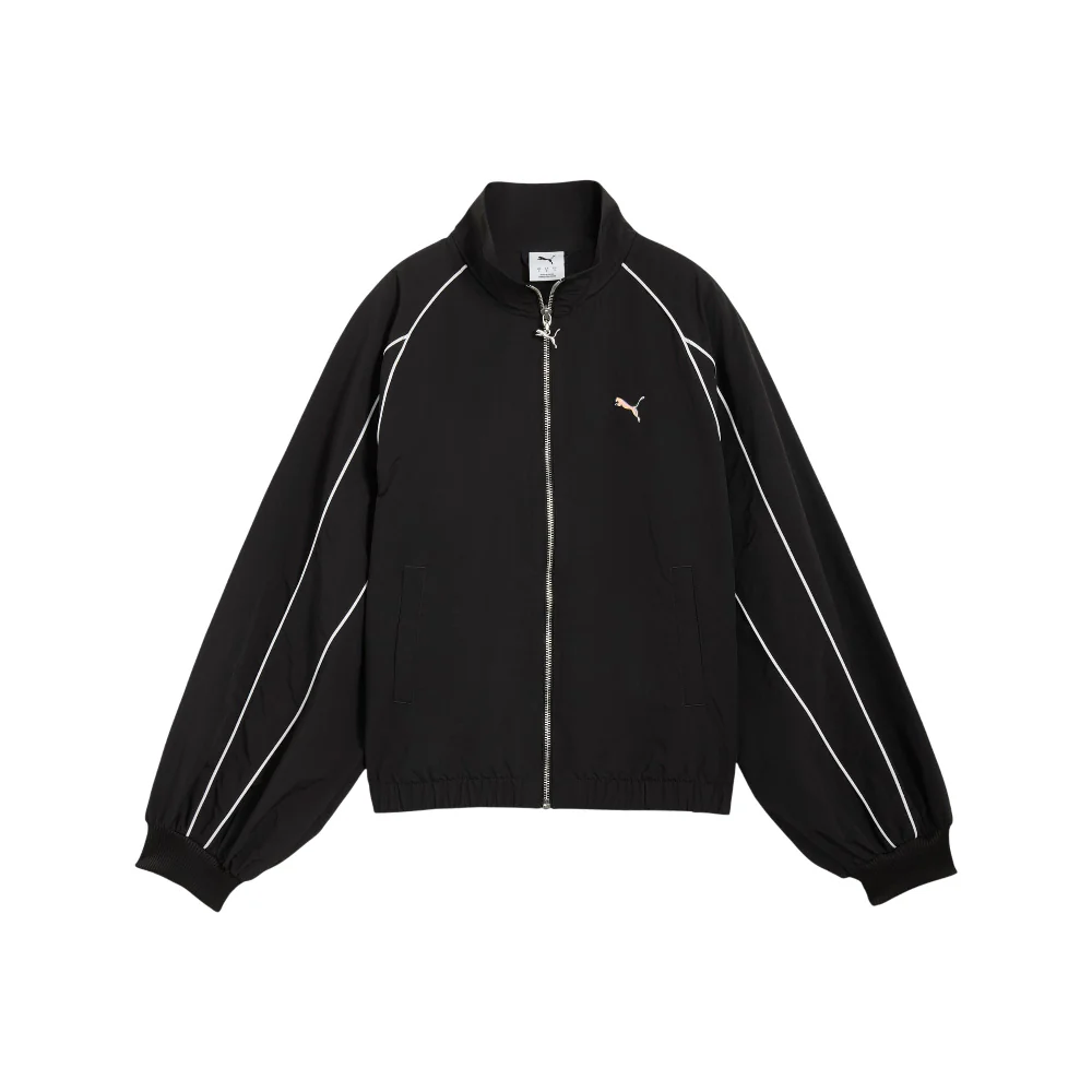 T7 Balloon Sleeve Piping Relaxed Woven Track Jacket Black