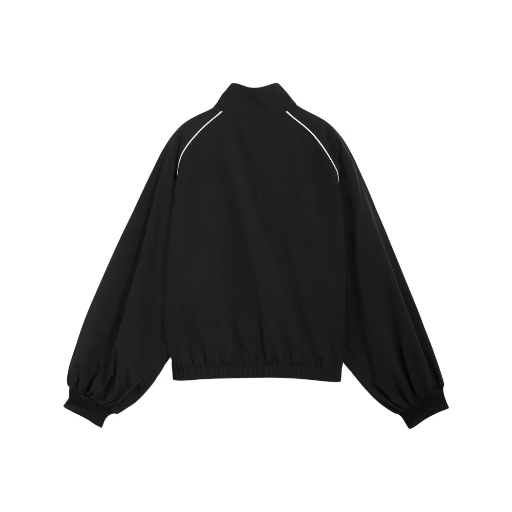 T7 Balloon Sleeve Piping Relaxed Woven Track Jacket Black - Image 2