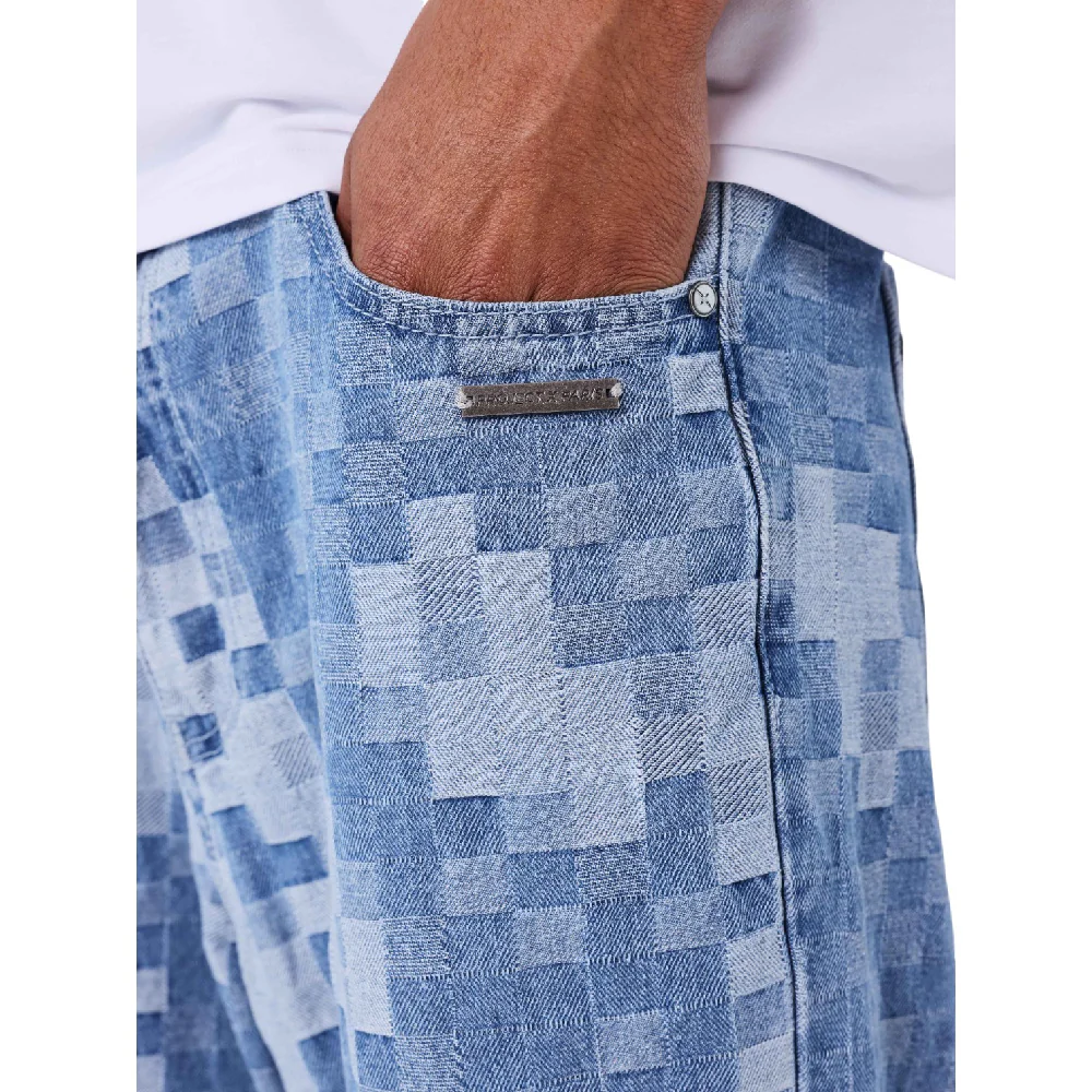Pixelated Checkered Jeans Blue - Image 3