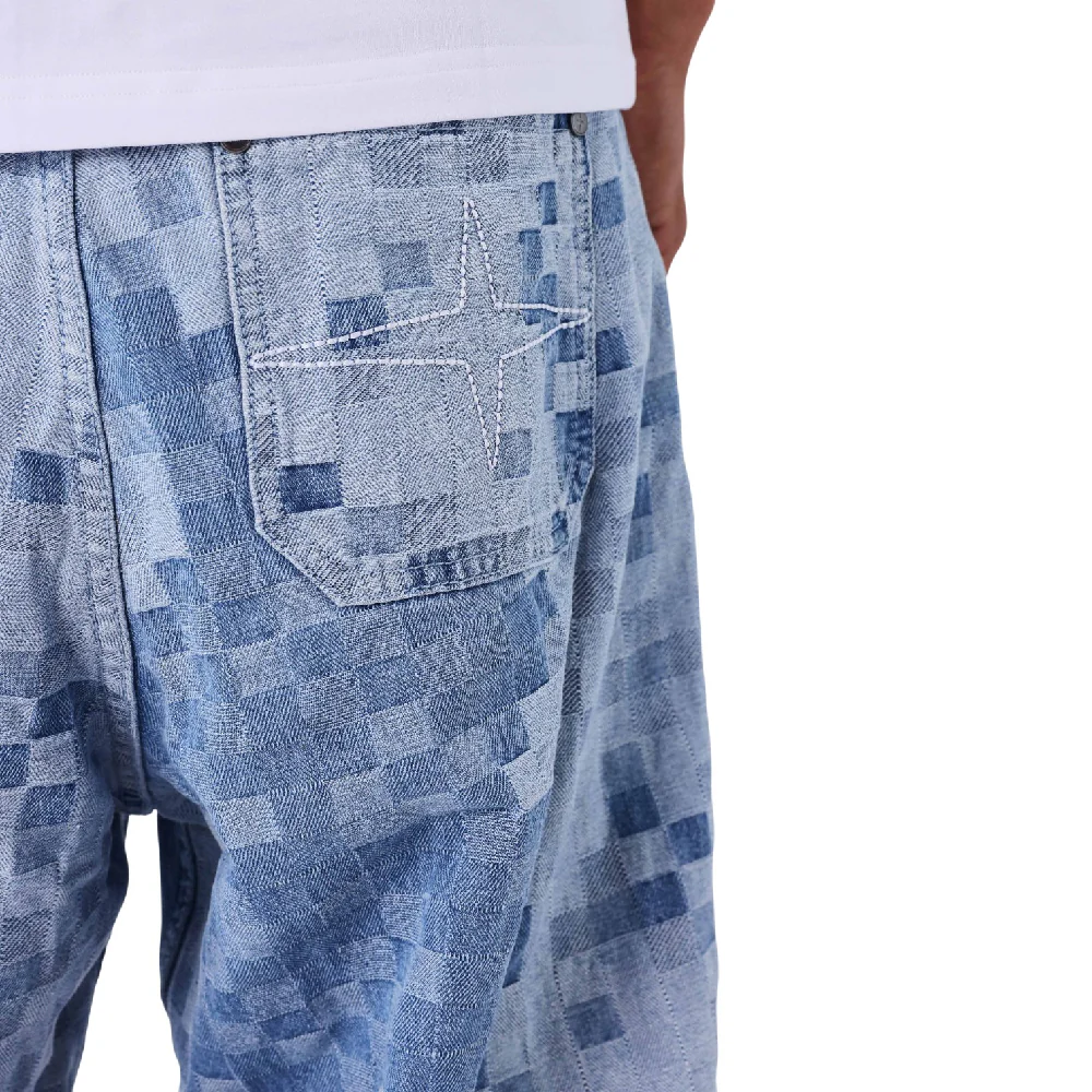 Pixelated Checkered Jeans Blue - Image 4